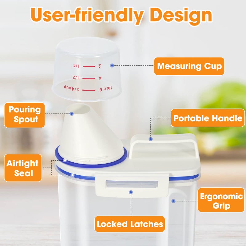 TBMax Rice Cereal Container Oatmeal Dispenser - 2 Pack Rice Storage Container with Measuring Cup + Easy Pouring Spout, Perfect for Flour Sugar Grain Nuts Kitchen Pantry Storage Organization - Image 5